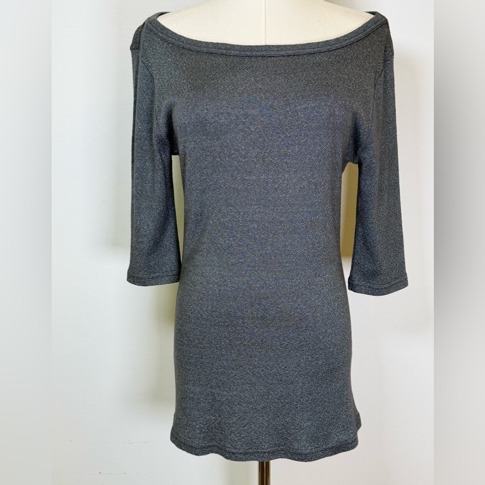 Michael Stars x Anthropologie Metallic Gray Boatneck Top Cotton Blend Womens M/L